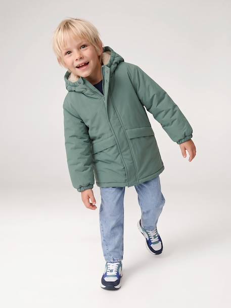 Hooded Sherpa-Lined Parka for Boys black+khaki+sage green+taupe - vertbaudet enfant 
