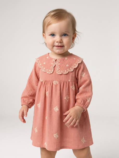 Long-sleeved dress for baby girls apricot - vertbaudet enfant 