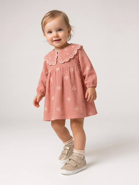 Long-sleeved dress for baby girls apricot - vertbaudet enfant 