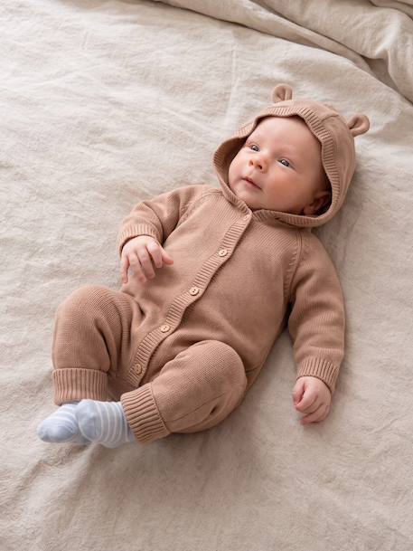 Combinaison bébé à capuche manches longues beige - vertbaudet enfant 