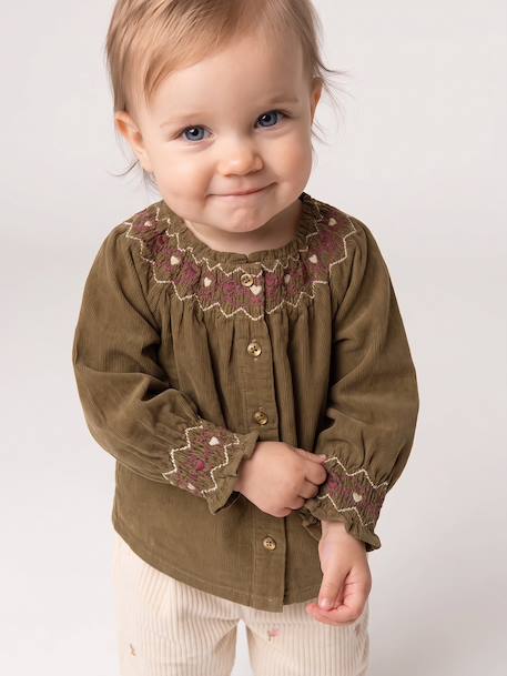 Corduroy blouse for baby girls olive - vertbaudet enfant 