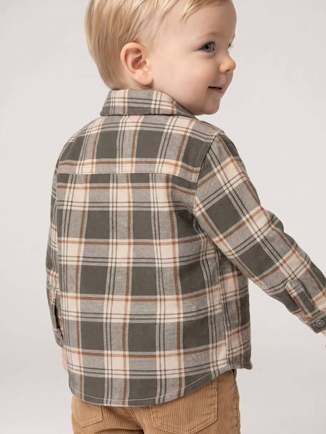 Chequered Flannel Shirt for Babies khaki+navy blue - vertbaudet enfant 