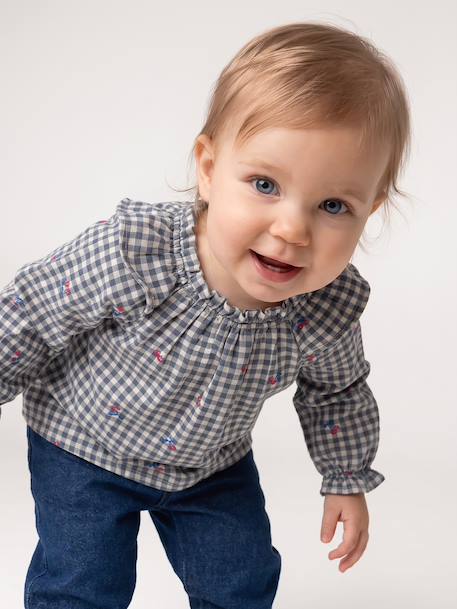 Long-sleeved blouse for baby girls grey blue - vertbaudet enfant 