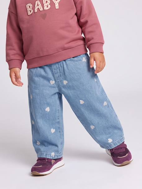 Wide-leg jeans with small embroidered hearts denim grey+stone - vertbaudet enfant 