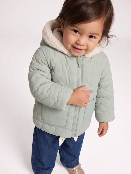 Doudoune bébé fille avec bonnet et moufles vert sauge - vertbaudet enfant 