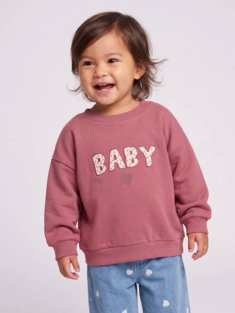 Baby sweatshirt with printed message raspberry pink+rosy+vanilla - vertbaudet enfant 
