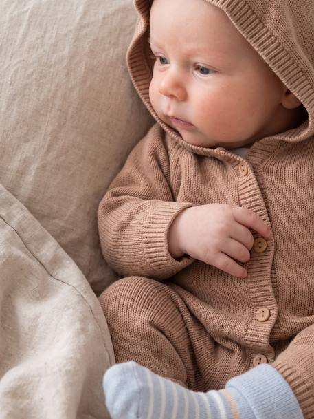 Long-sleeved hooded playsuit for baby boys beige - vertbaudet enfant 