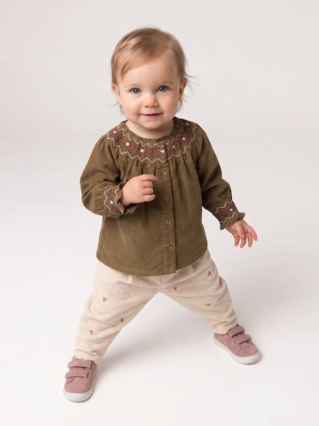 Corduroy blouse for baby girls olive - vertbaudet enfant 