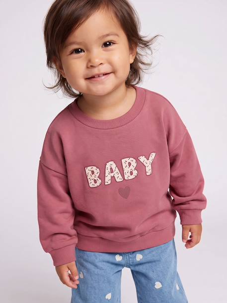 Sweat-shirt bébé fille message imprimé framboise+rose poudré+vanille - vertbaudet enfant 