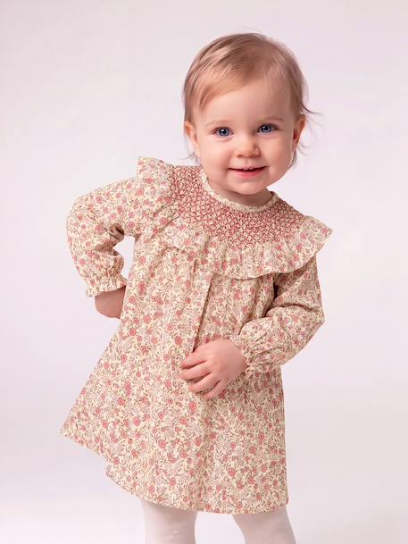 Long-sleeved dress for baby girls ecru - vertbaudet enfant 