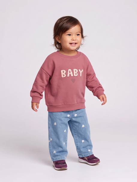 Wide-leg jeans with small embroidered hearts denim grey+stone - vertbaudet enfant 