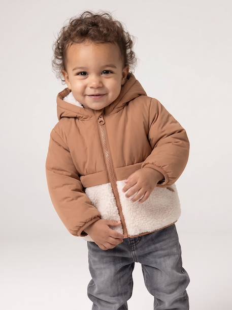 Doudoune bébé avec bonnet et moufles noisette - vertbaudet enfant 