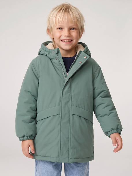 Hooded Sherpa-Lined Parka for Boys black+khaki+sage green+taupe - vertbaudet enfant 
