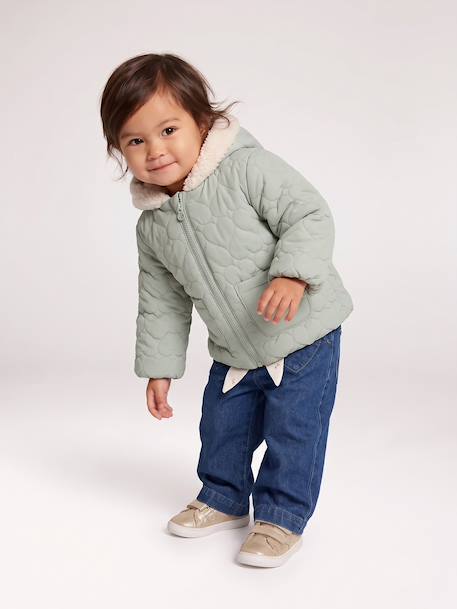 Puffer jacket with hat and mittens for baby girls sage green - vertbaudet enfant 
