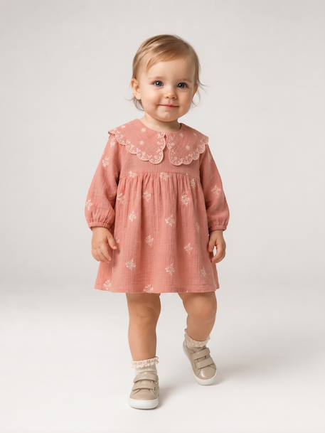 Long-sleeved dress for baby girls apricot - vertbaudet enfant 
