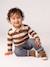 Striped long-sleeved baby polo shirt cocoa+grey blue - vertbaudet enfant 