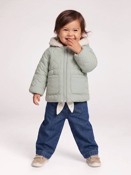 Doudoune bébé fille avec bonnet et moufles vert sauge - vertbaudet enfant 