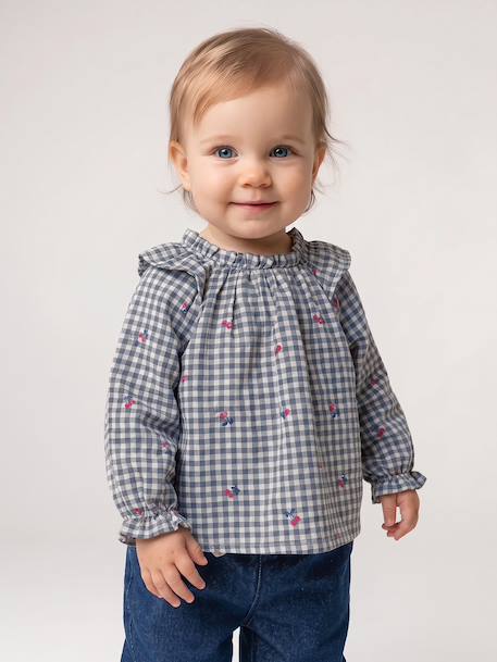 Long-sleeved blouse for baby girls grey blue - vertbaudet enfant 