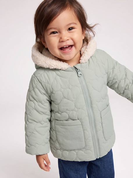 Puffer jacket with hat and mittens for baby girls sage green - vertbaudet enfant 