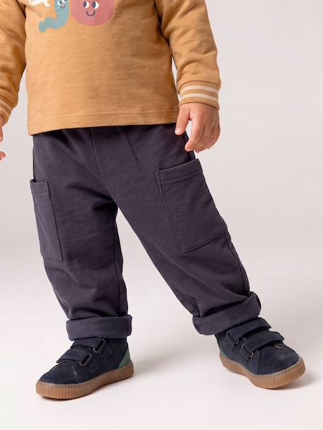 Fleece-lined trousers for baby boys anthracite+olive - vertbaudet enfant 