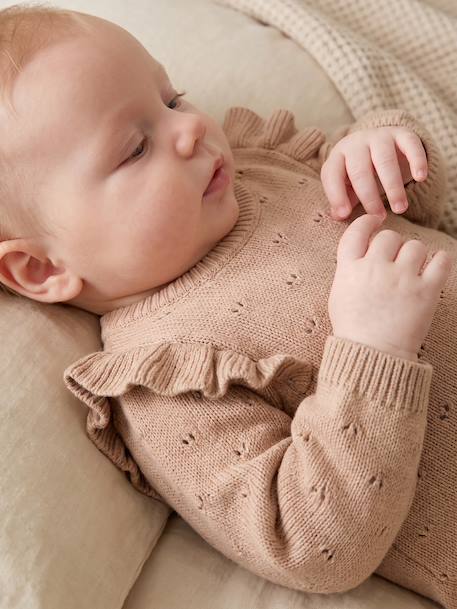 Knitted playsuit for baby girls marl beige - vertbaudet enfant 
