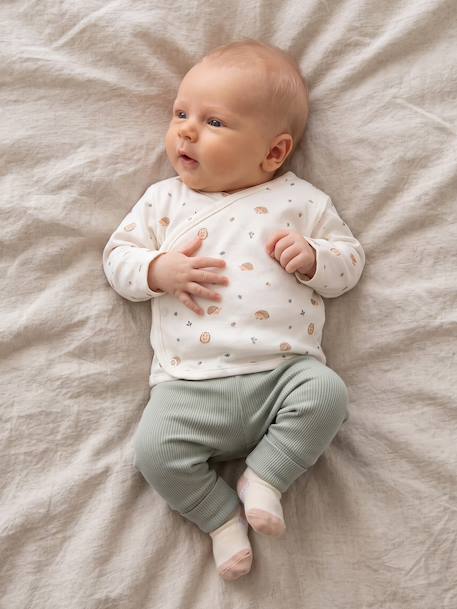 Newborn long-sleeved baby vest cappuccino+ecru+sage green - vertbaudet enfant 