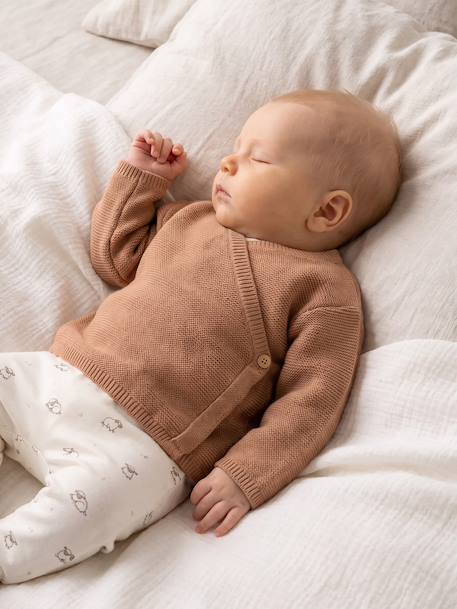 Wrap-Over Cardigan in Wool & Cotton for Babies cappuccino+marl beige+pale pink+sage green+white - vertbaudet enfant 