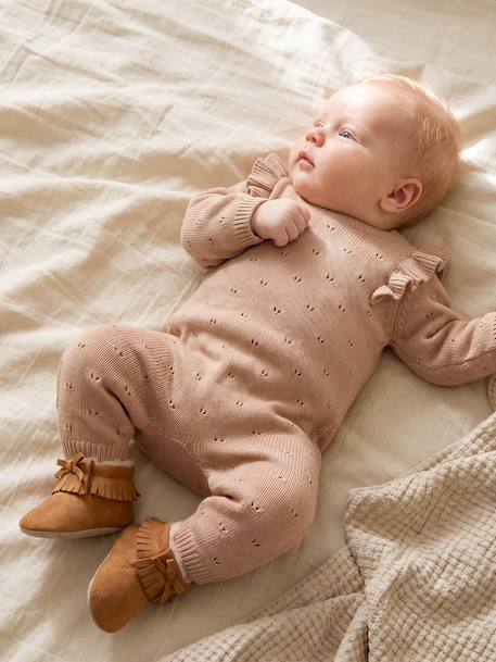 Knitted playsuit for baby girls marl beige - vertbaudet enfant 
