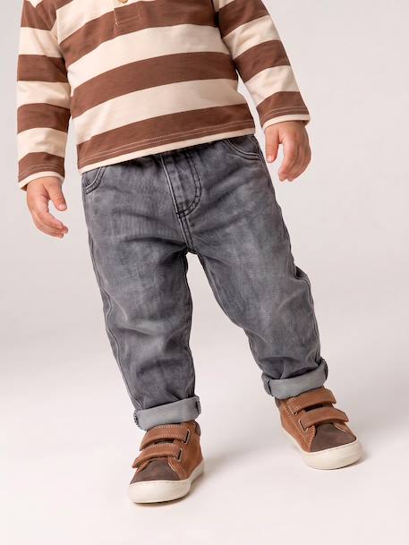 Basics denim jeans for babies with elasticated waist and pockets brut denim+denim grey - vertbaudet enfant 