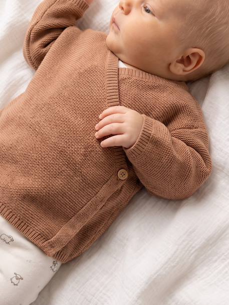 Wrap-Over Cardigan in Wool & Cotton for Babies cappuccino+marl beige+pale pink+sage green+white - vertbaudet enfant 