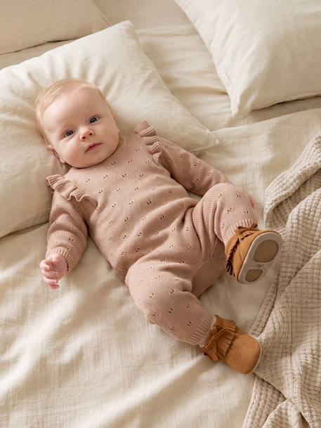 Knitted playsuit for baby girls marl beige - vertbaudet enfant 