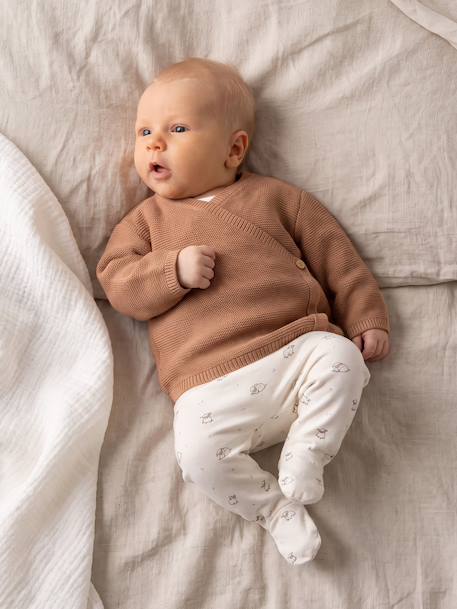 Wrap-Over Cardigan in Wool & Cotton for Babies cappuccino+marl beige+pale pink+sage green+white - vertbaudet enfant 