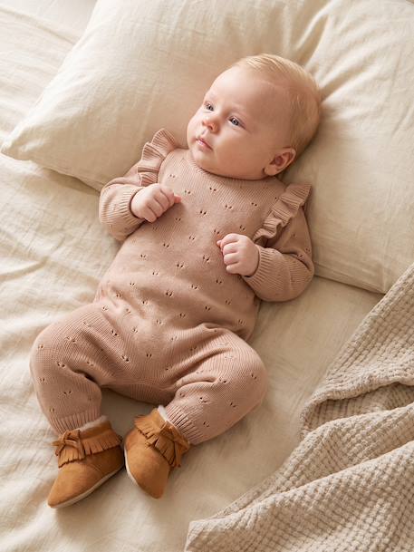 Knitted playsuit for baby girls marl beige - vertbaudet enfant 