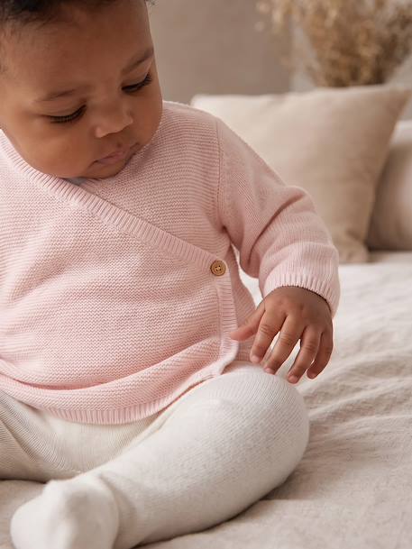 Brassière bébé naissance tricot point mousse coton et laine beige chiné+blanc+cappuccino+rose pâle+vert sauge - vertbaudet enfant 