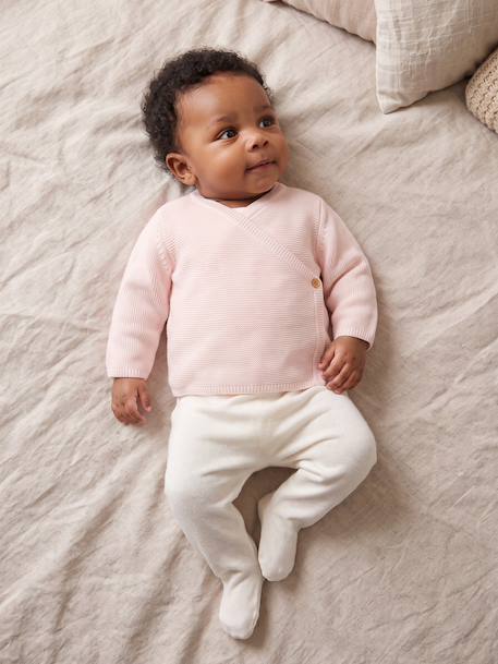 Brassière bébé naissance tricot point mousse coton et laine beige chiné+blanc+cappuccino+rose pâle+vert sauge - vertbaudet enfant 