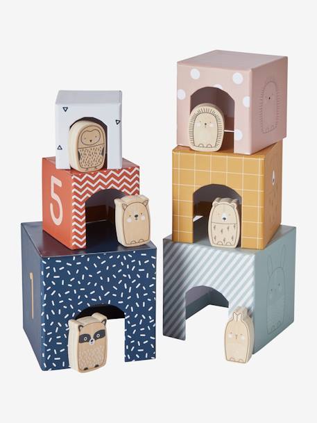 Tour de cubes + animaux en bois multicolore - vertbaudet enfant 