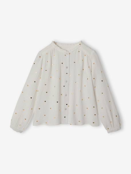 Cotton Gauze Shirt for Girls chambray blue+ecru+gold+mauve+printed white - vertbaudet enfant 