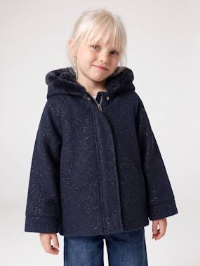Manteau fille à capuche drap de laine - vertbaudet enfant