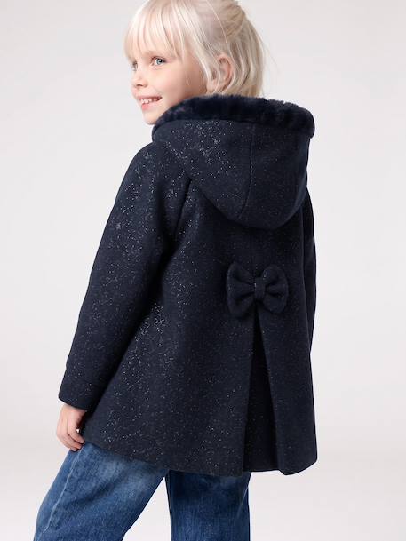 Manteau fille à capuche drap de laine beige chiné+marine - vertbaudet enfant 