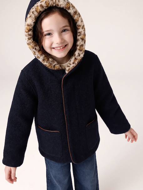 Hooded coat for girls camel+navy blue - vertbaudet enfant 