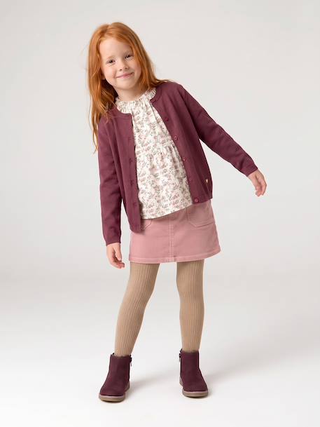 Fine Knit Basics Cardigan for Girls anthracite+dusky pink+emerald green+grey blue+marl beige+navy blue+plum+vanilla - vertbaudet enfant 