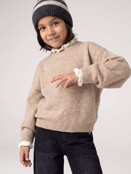 High-neck jumper for girls camel+old rose - vertbaudet enfant 