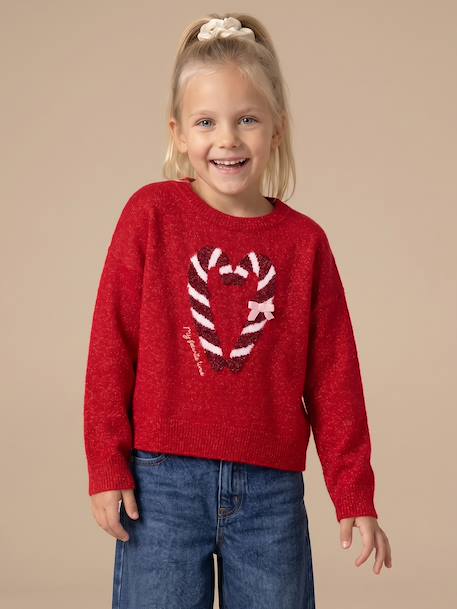 Coffret Noël fille pull jacquard et accessoire écru+rose pâle+rouge - vertbaudet enfant 