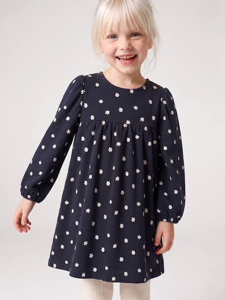 Long-sleeved dress for girls ecru+navy blue - vertbaudet enfant 