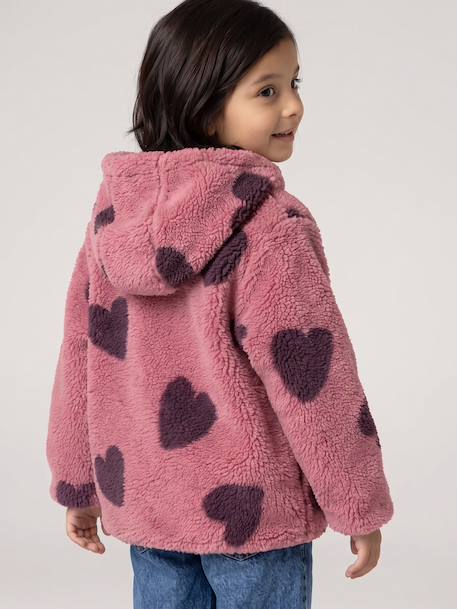Girls' floral pop hooded sherpa jacket ecru+mauve+vanilla - vertbaudet enfant 