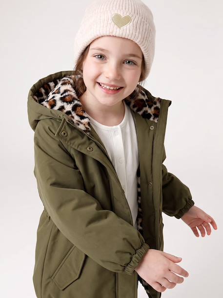 Hooded Parka with Faux Fur Lining for Girls black+camel+dark green+dusky pink+navy blue+plum - vertbaudet enfant 