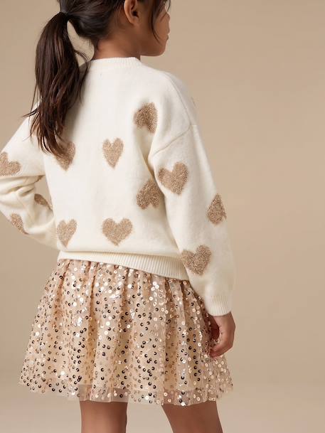 Buttoned cardigan with long sleeves for girls ecru - vertbaudet enfant 
