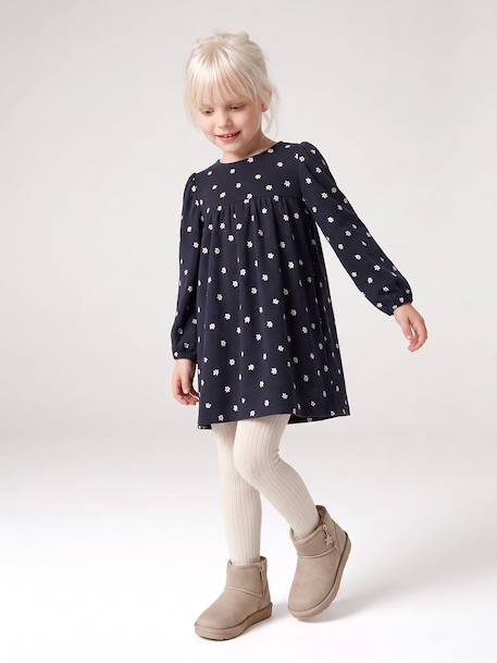 Long-sleeved dress for girls ecru+navy blue - vertbaudet enfant 
