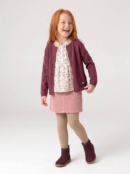 Fine Knit Basics Cardigan for Girls anthracite+dusky pink+emerald green+grey blue+marl beige+navy blue+plum+vanilla - vertbaudet enfant 