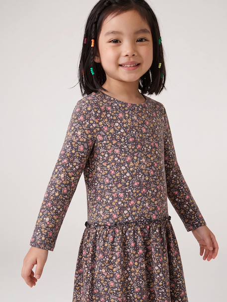 Robe imprimée fille manches longues anthracite+beige poudré+rose - vertbaudet enfant 